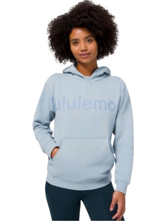 LULULEMON All Yours Chambray Large Logo Wordmark Hoodie Sweatshirt Size 8 - Picture 9 of 9